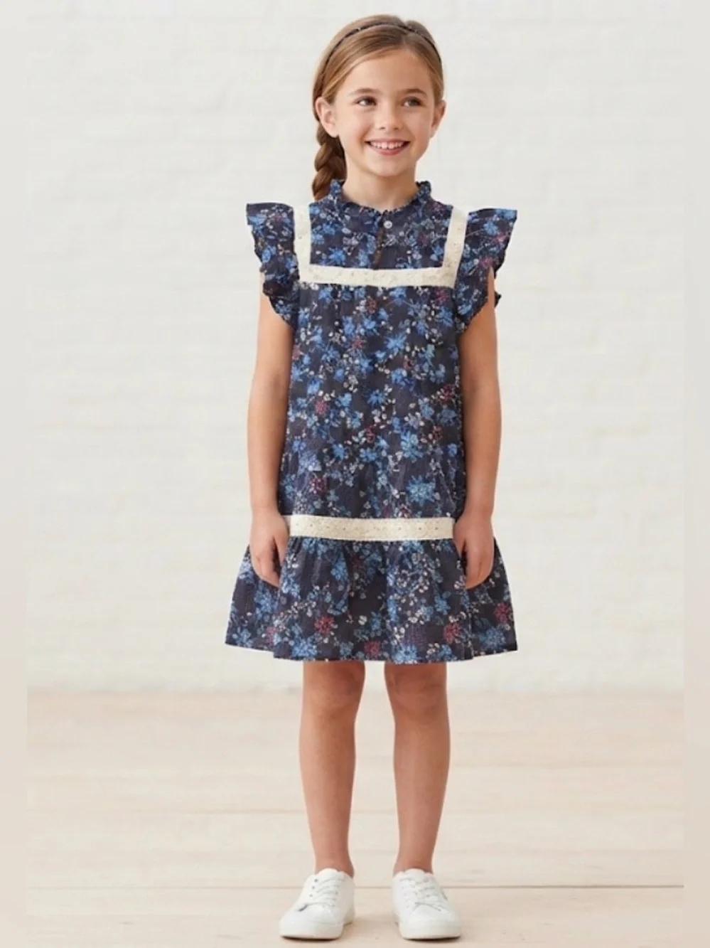 Sea New York Girls Floral Seersucker Lace-Trim Dress